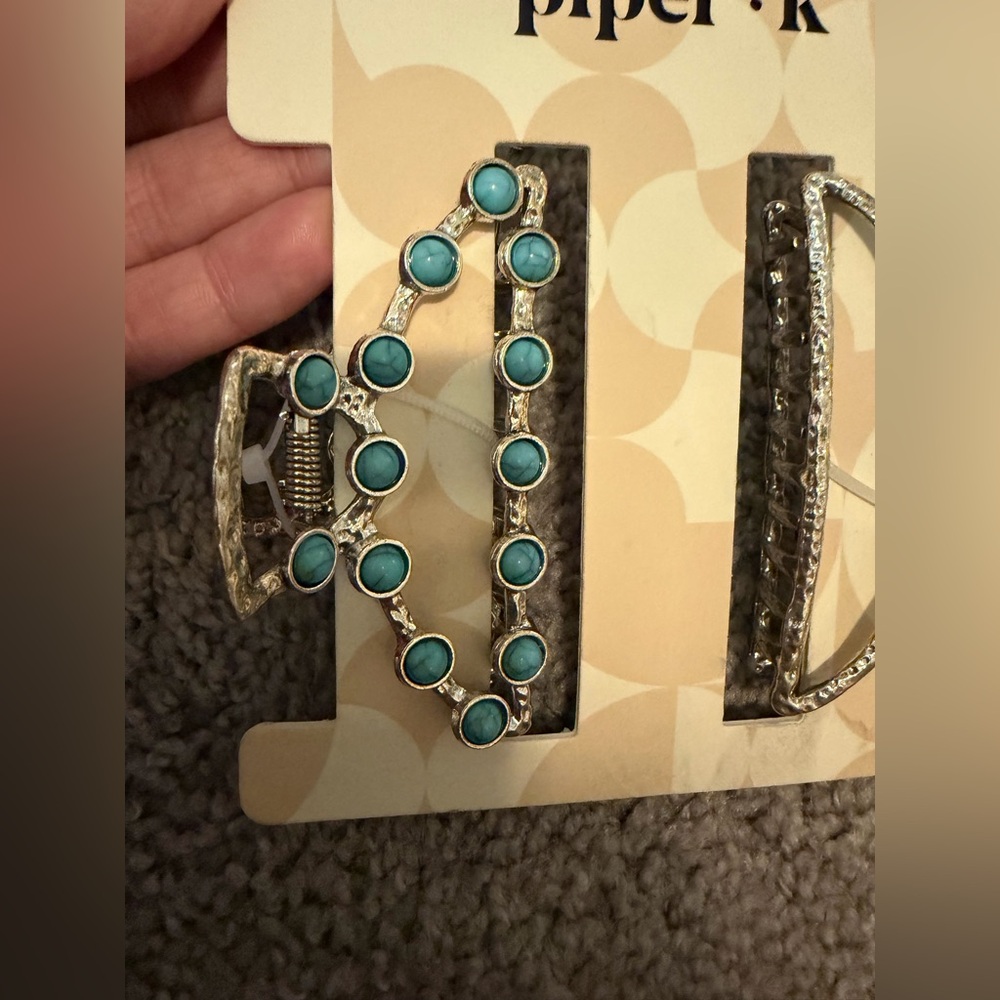 Piper K Silver Color and Turquoise Hair Clip NEW - Picture 3 of 5